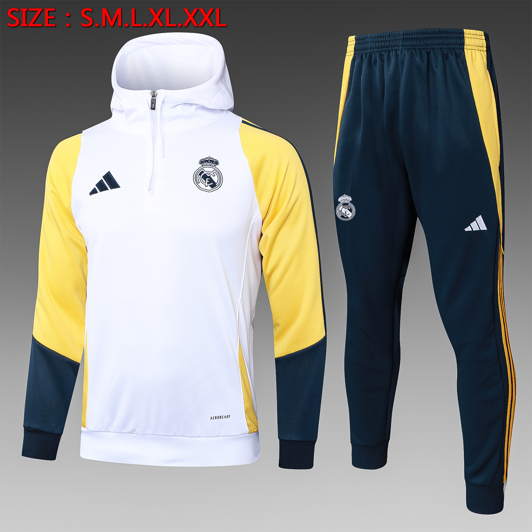 Real Madrid Tracksuit 25/26 – Official Adidas Training Set (White / Yellow / Black Edition)